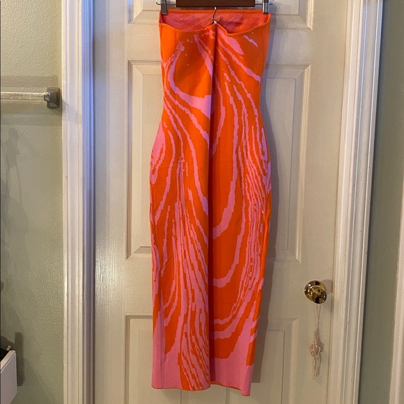 Fashion Nova Strapless New Lover Sweater MIDI Dress in Orange and Pink NWTs - Picture 9 of 11